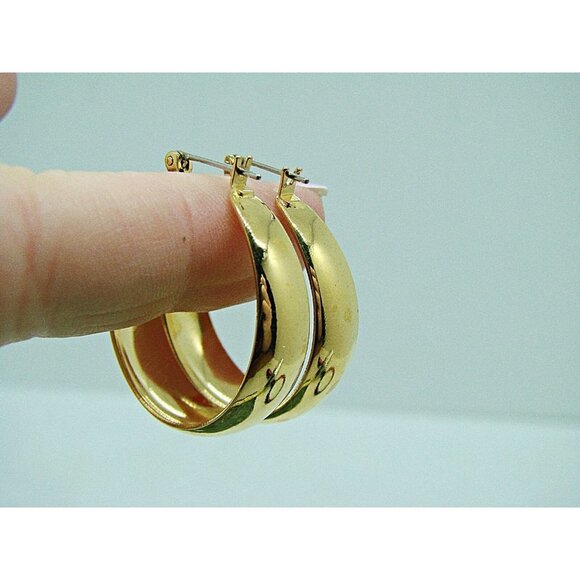 Lot of 3 Hoop and Semi Hoop Gold Tone Pierced Earrings 1" Minimalist - Picture 9 of 12